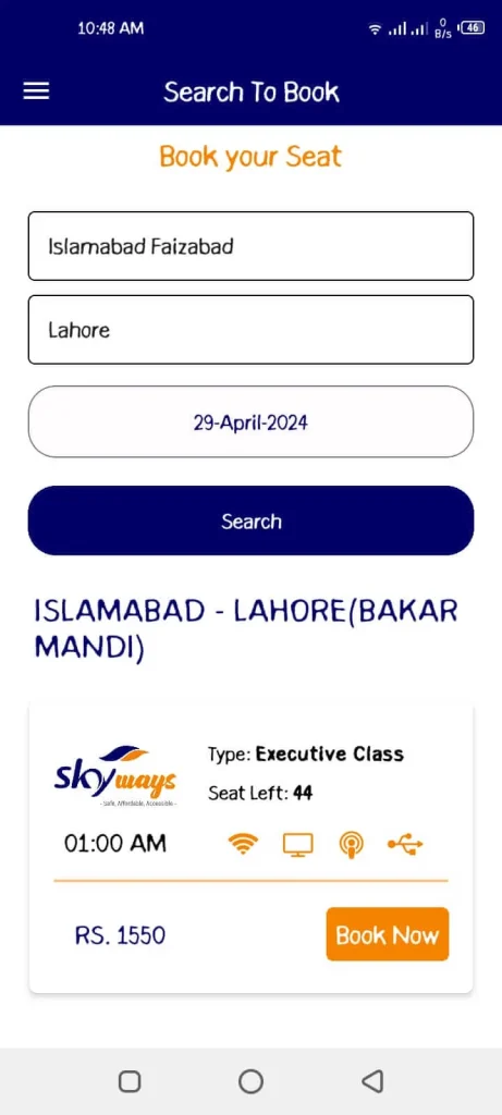 Skyways Express 12 Skyways Online Ticket Booking page